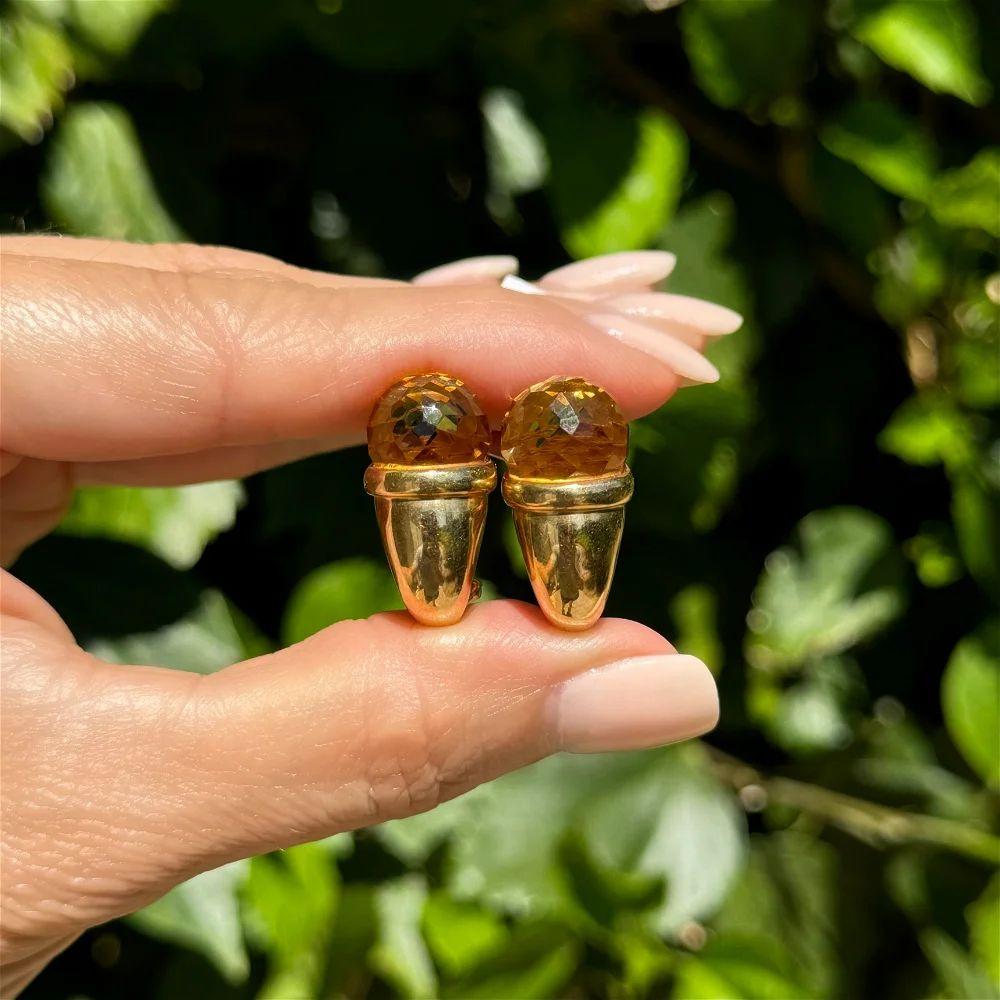 Modern Designer ANTONINI Faceted Citrine Ball French Clip Gold Earrings For Sale