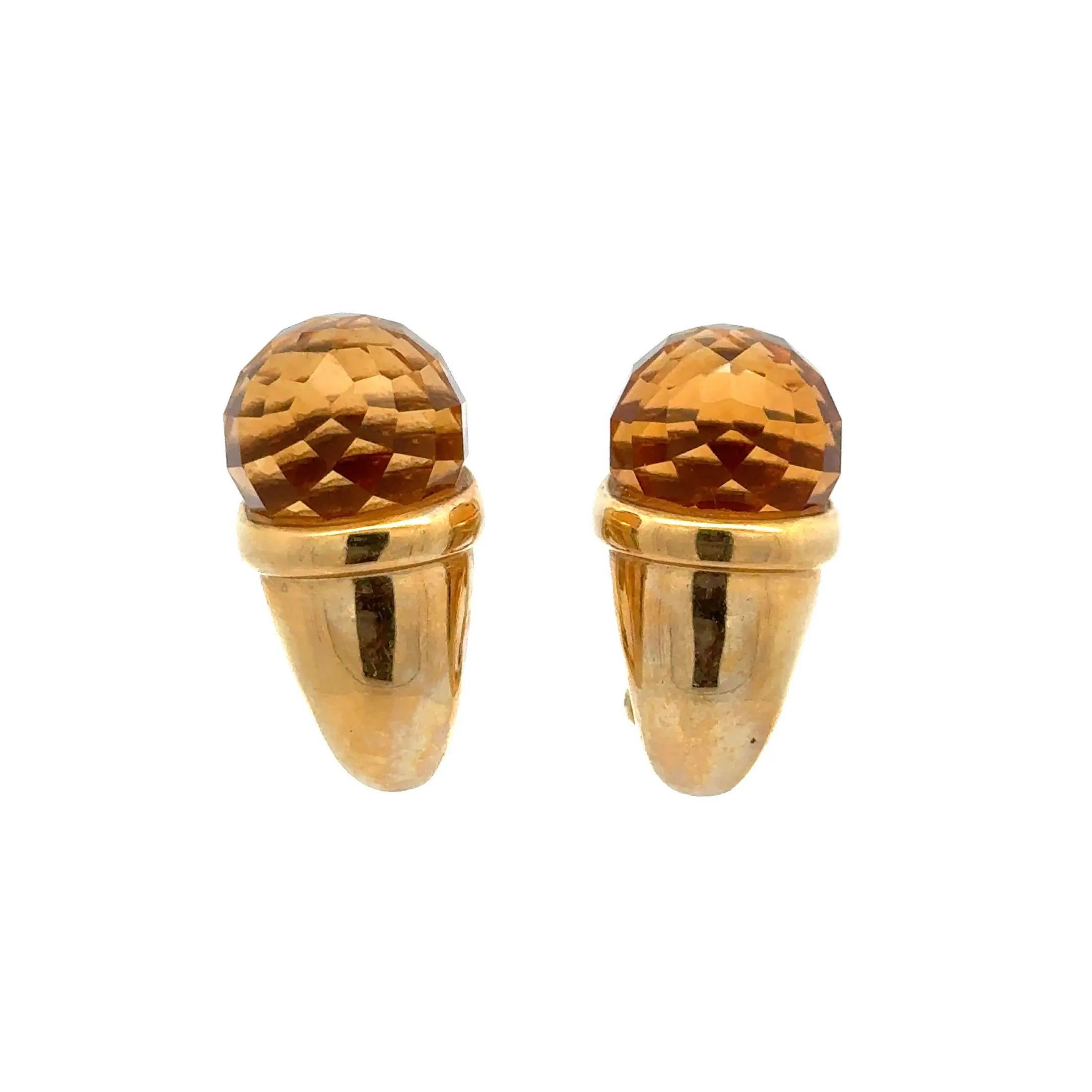 Designer ANTONINI Faceted Citrine Ball French Clip Gold Earrings In Excellent Condition For Sale In Montreal, QC