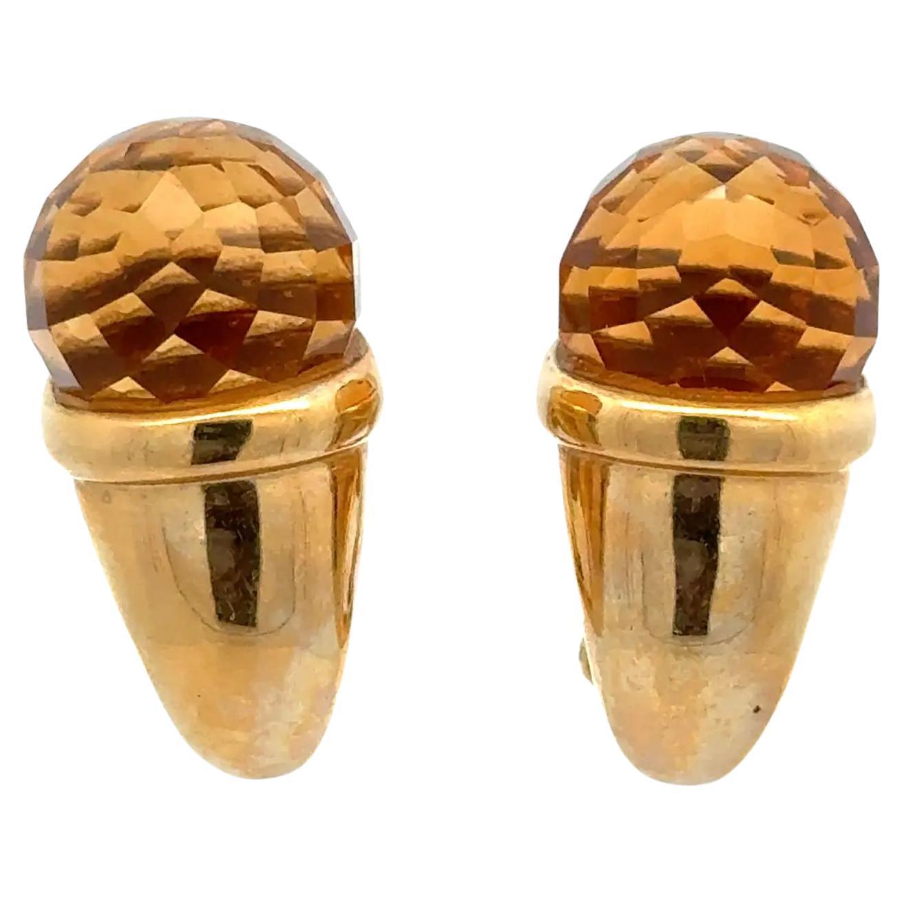 Designer ANTONINI Faceted Citrine Ball French Clip Gold Earrings For Sale