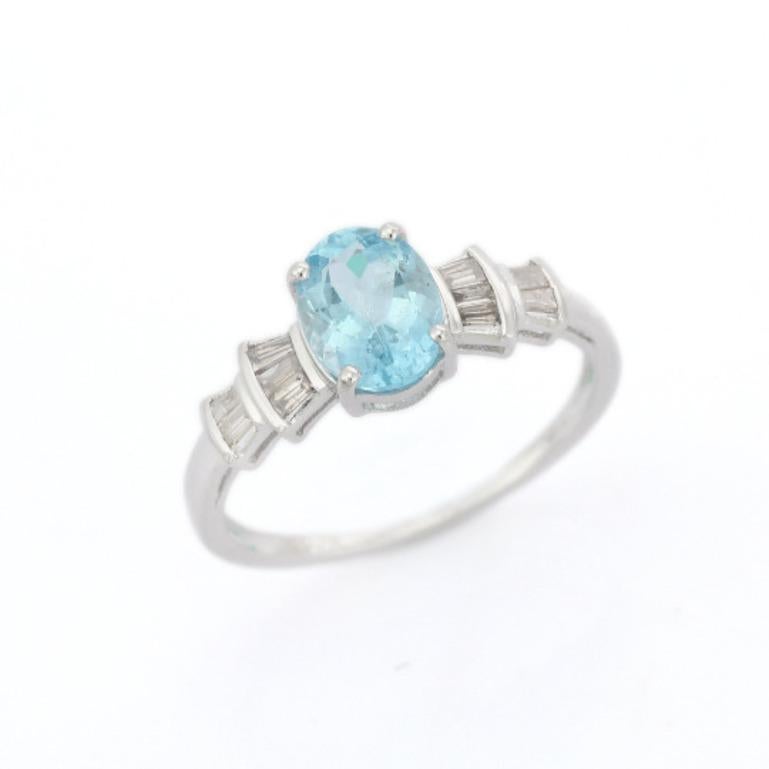 For Sale:  Designer Aquamarine and Diamond Ring Gift for Mom in 925 Sterling Silver 2
