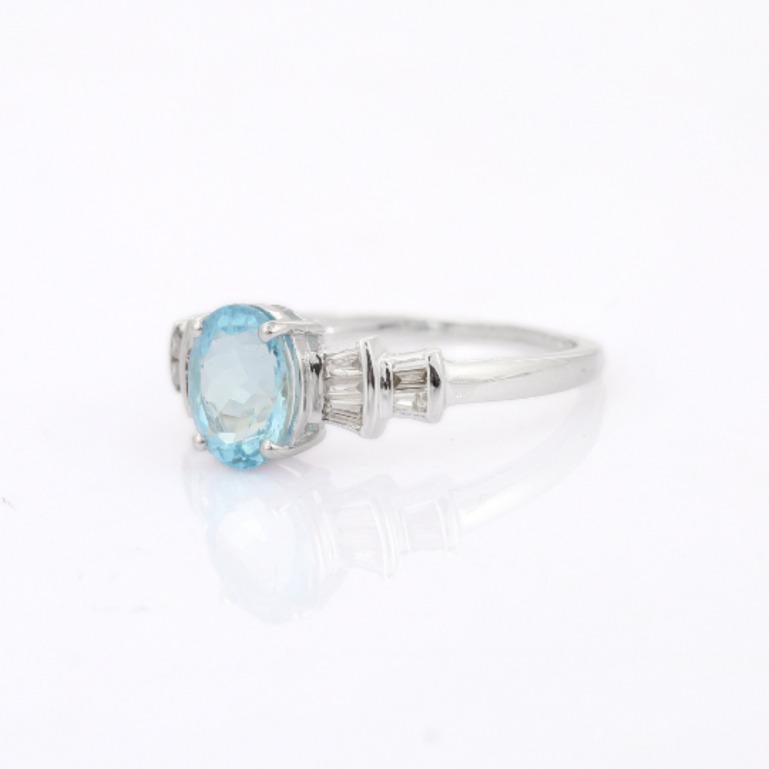 For Sale:  Designer Aquamarine and Diamond Ring Gift for Mom in 925 Sterling Silver 3