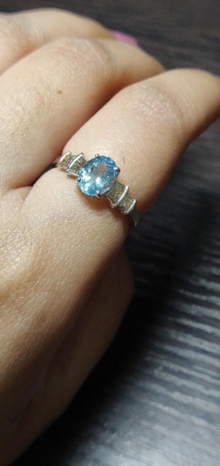 For Sale:  Designer Aquamarine and Diamond Ring Gift for Mom in 925 Sterling Silver 4