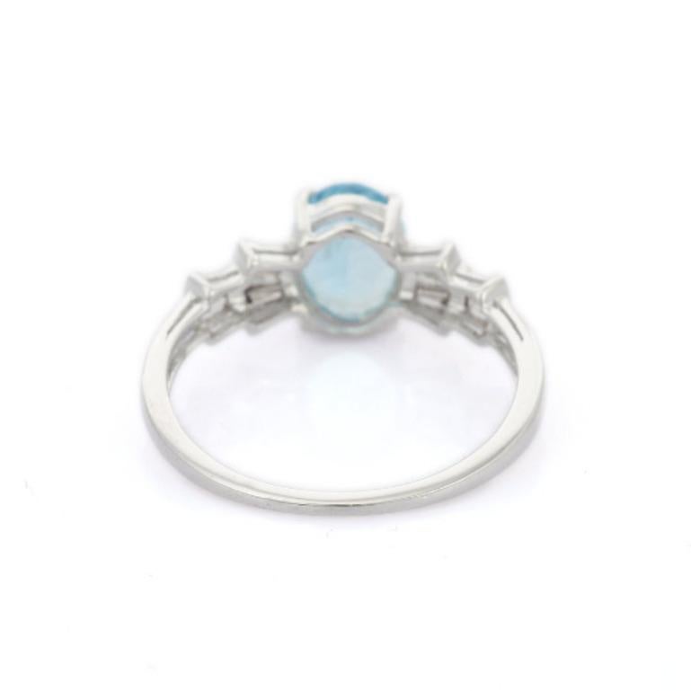 For Sale:  Designer Aquamarine and Diamond Ring Gift for Mom in 925 Sterling Silver 5