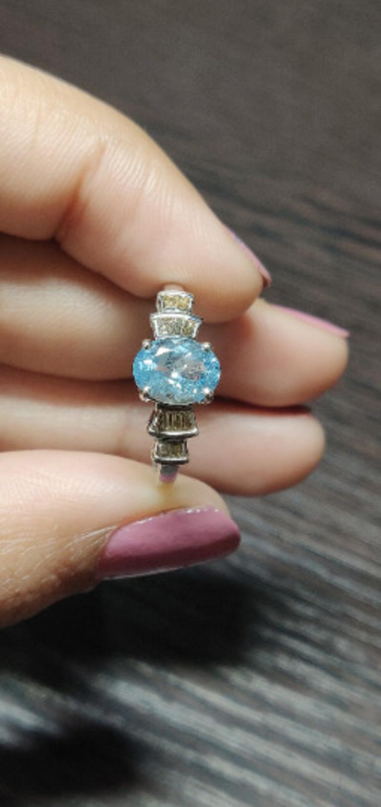 For Sale:  Designer Aquamarine and Diamond Ring Gift for Mom in 925 Sterling Silver 6