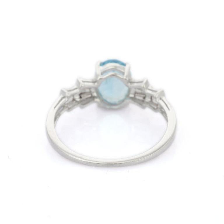 For Sale:  Designer Aquamarine and Diamond Ring Gift for Girlfriend in 925 Sterling Silver 6