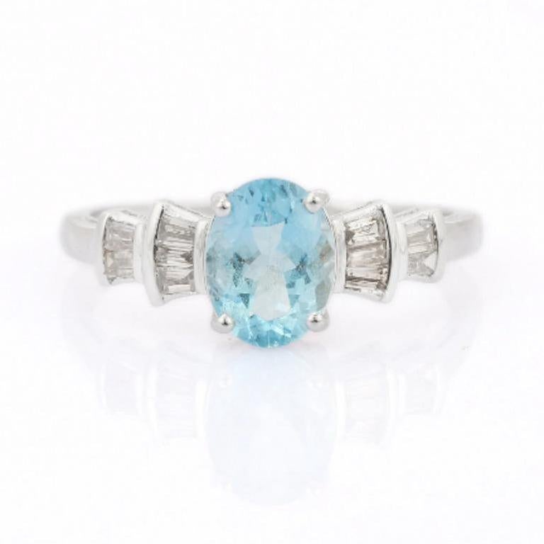 For Sale:  Designer Aquamarine and Diamond Ring Gift for Girlfriend in 925 Sterling Silver 8