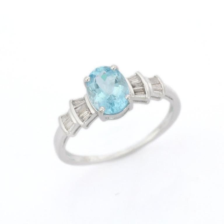 For Sale:  Designer Aquamarine and Diamond Ring Gift for Girlfriend in 925 Sterling Silver 9