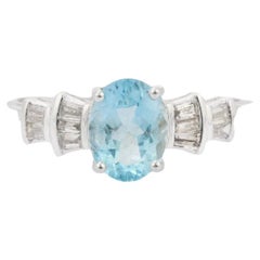 Designer Aquamarine and Diamond Ring Gift for Mom in 925 Sterling Silver