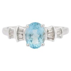 Anello di design con acquamarina e diamanti per la mamma in argento 925