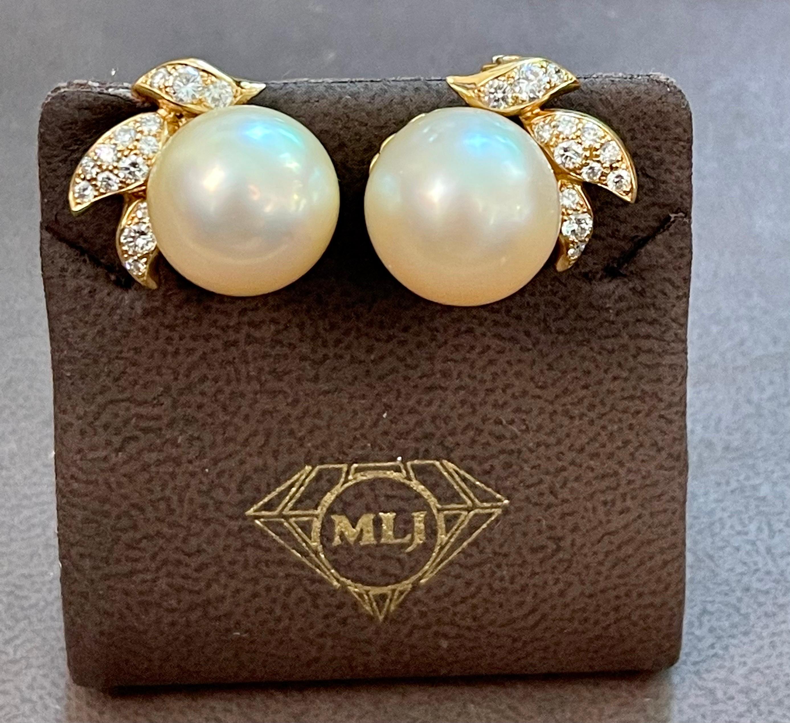 Designer A.Reza's Cream South Sea Pearl & Dimond Stud Earrings 18 K Yellow Gold 7