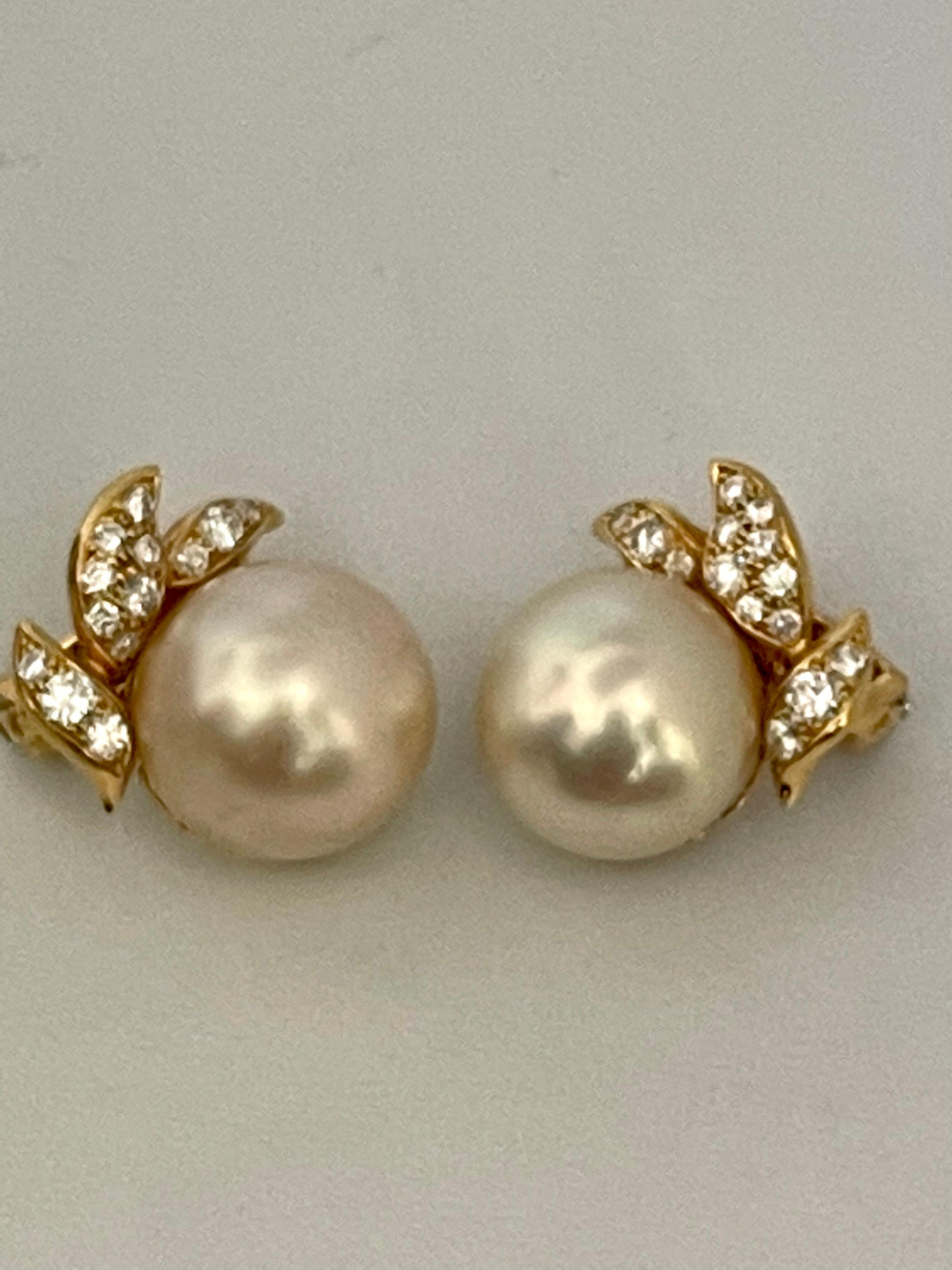 Designer A.Reza's Cream South Sea Pearl & Dimond Stud Earrings 18 K Yellow Gold 10