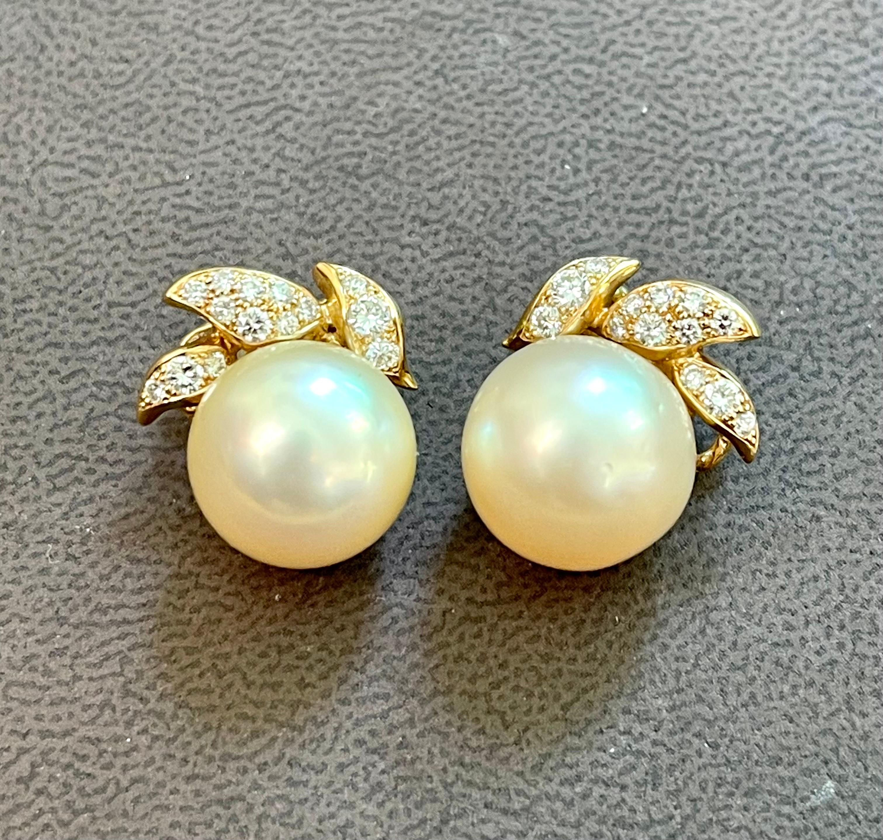 Designer A.Reza's Cream South Sea Pearl & Dimond Stud Earrings 18 K Yellow Gold 11