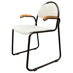 Designer Arm Chair, Bronze, Ivory Kravet Boucle, Made in Italy