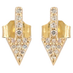Designer Arrowhead Stud Solid 14k Yellow Gold Natural H/Si White Diamond Earring