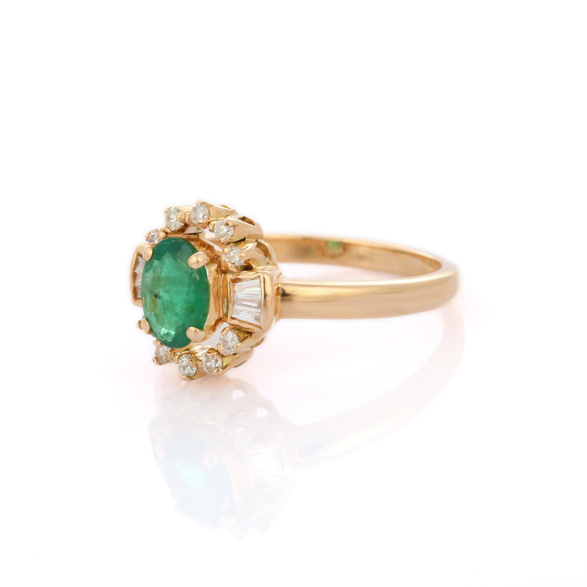 For Sale:  Art Deco Style Oval Cut Emerald and Diamond Ring,  14K Solid Yellow Gold Ring 3