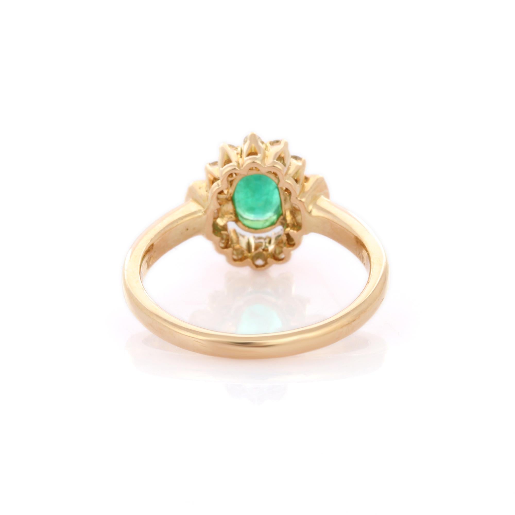 For Sale:  Art Deco Style Oval Cut Emerald and Diamond Ring,  14K Solid Yellow Gold Ring 4