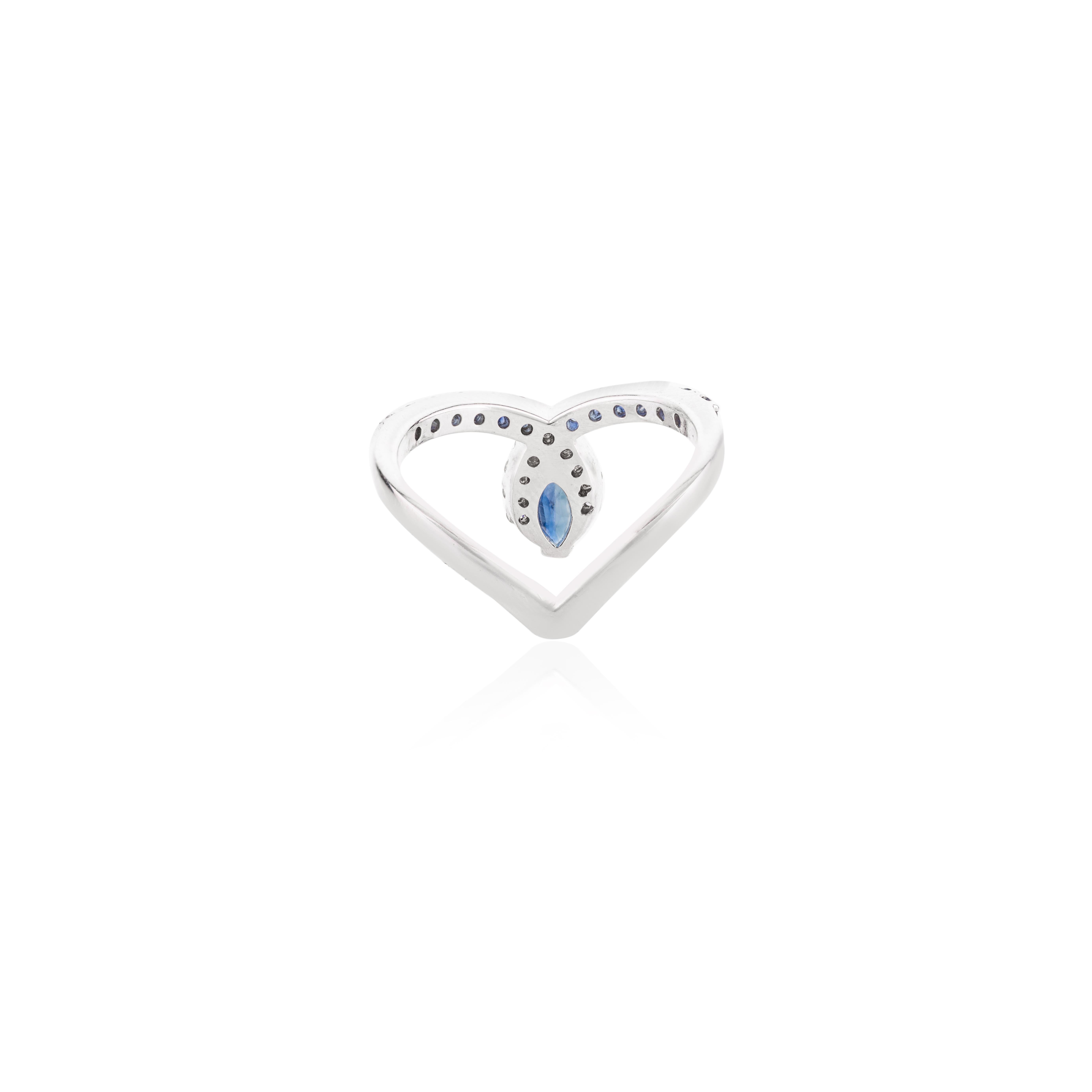 For Sale:  Designer Art Nouveau Blue Sapphire and Diamond Ring in 14k Solid White Gold 4