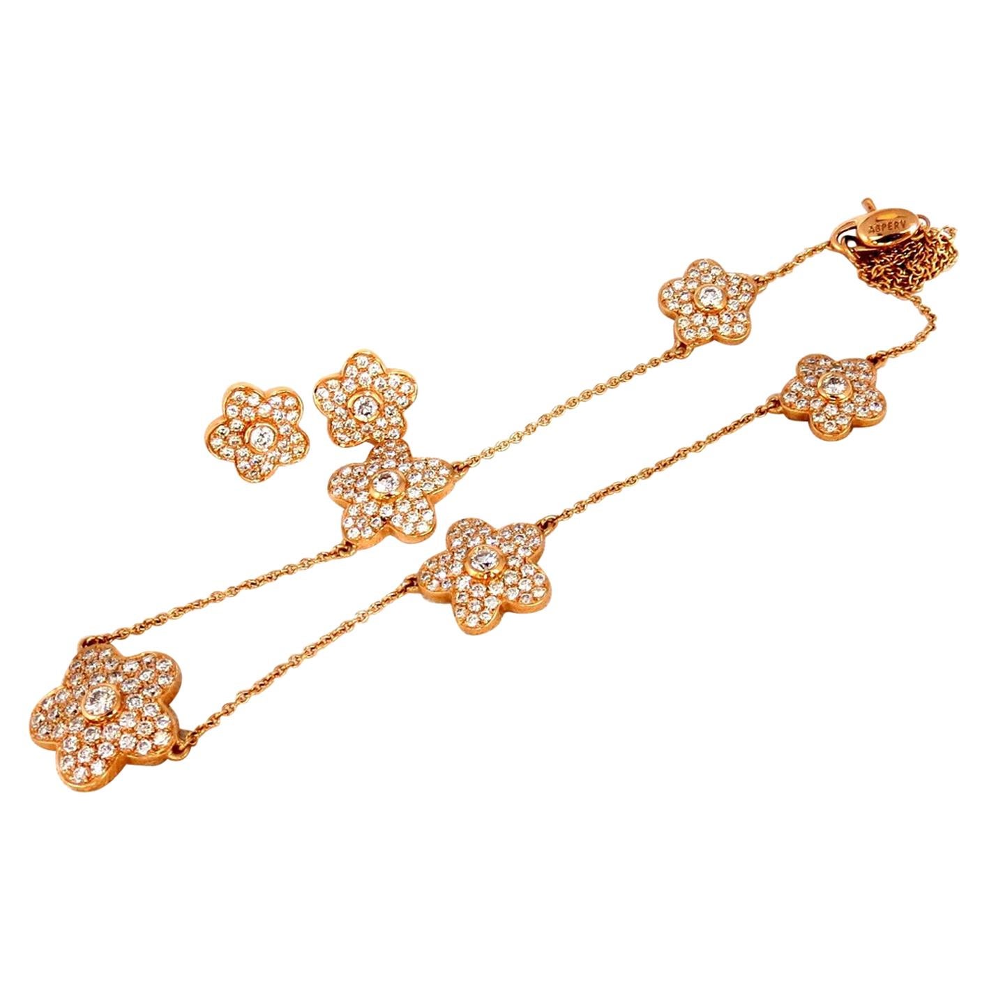 Designer Aspery & Guldag 3.50ct. natural diamonds necklace & earrings 18kt E/vs For Sale