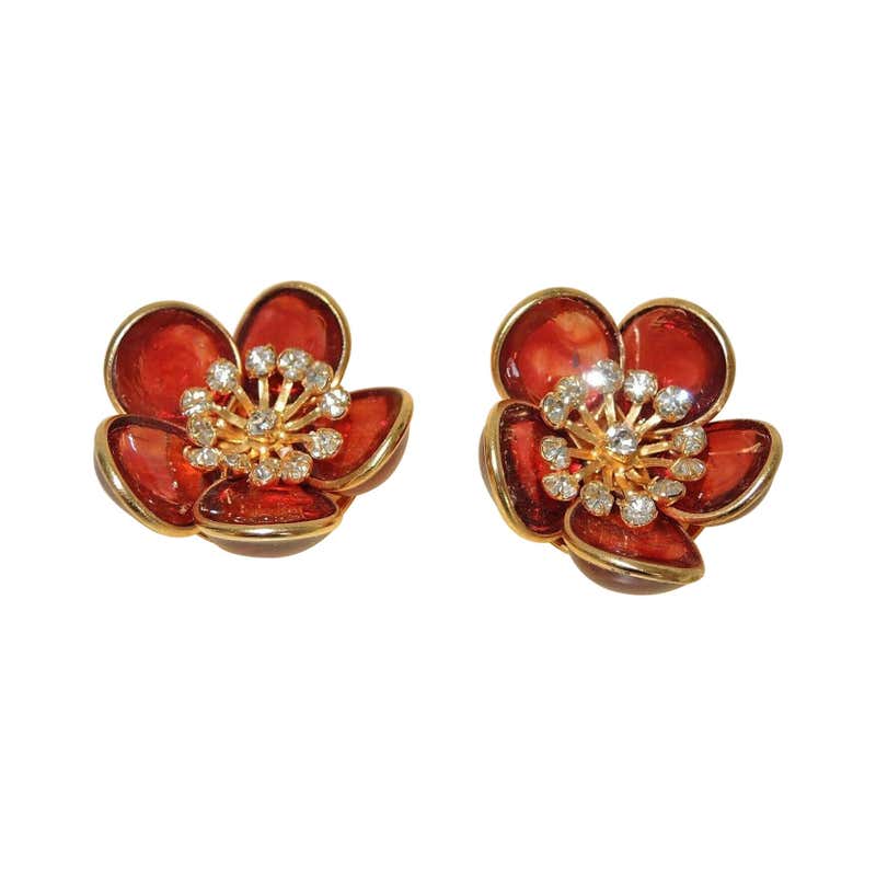 Maison Gripoix Anglo Indian Floral Cascade Earclips For Sale at 1stDibs