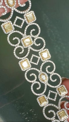 Designer AV 8.80cttw Natural Fancy Yellow and White Diamond 14K Yellow and
