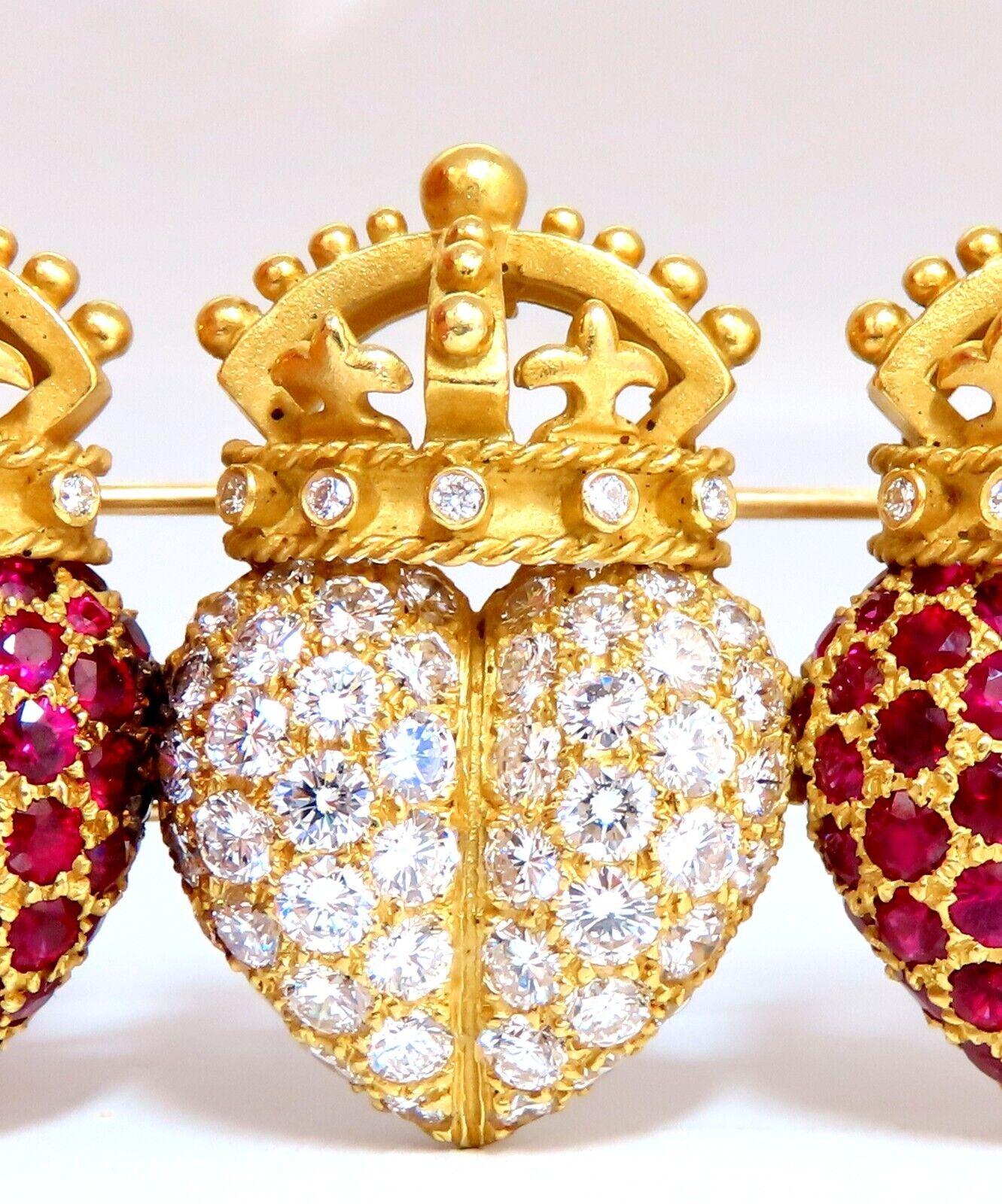 Round Cut Designer B. Kieselstein Three Crown Pin 18kt Ruby Diamonds Retro Class