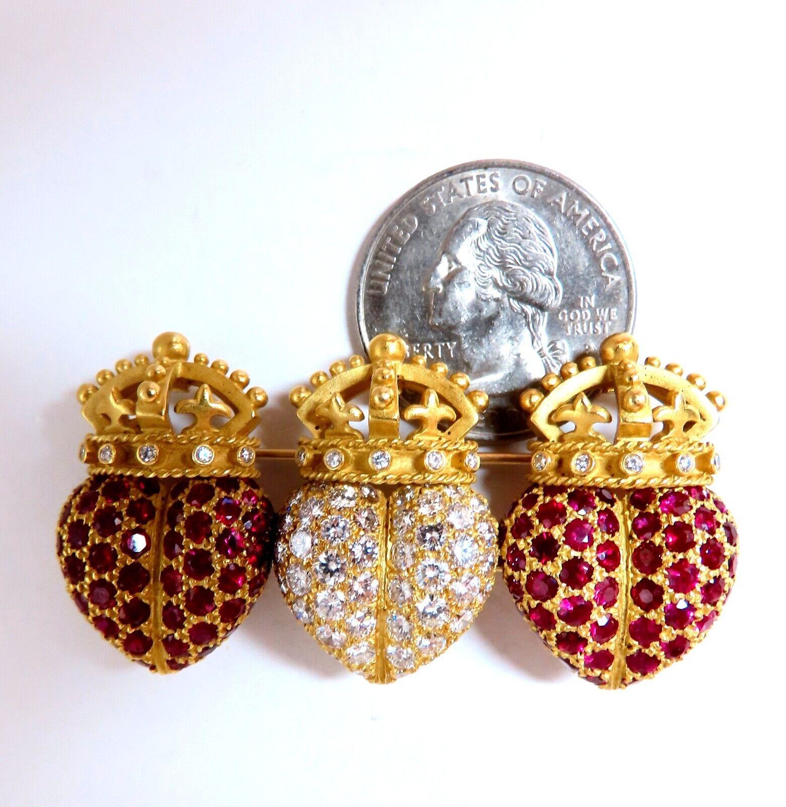 Designer B. Kieselstein Three Crown Pin 18kt Ruby Diamonds Retro Class In New Condition In New York, NY