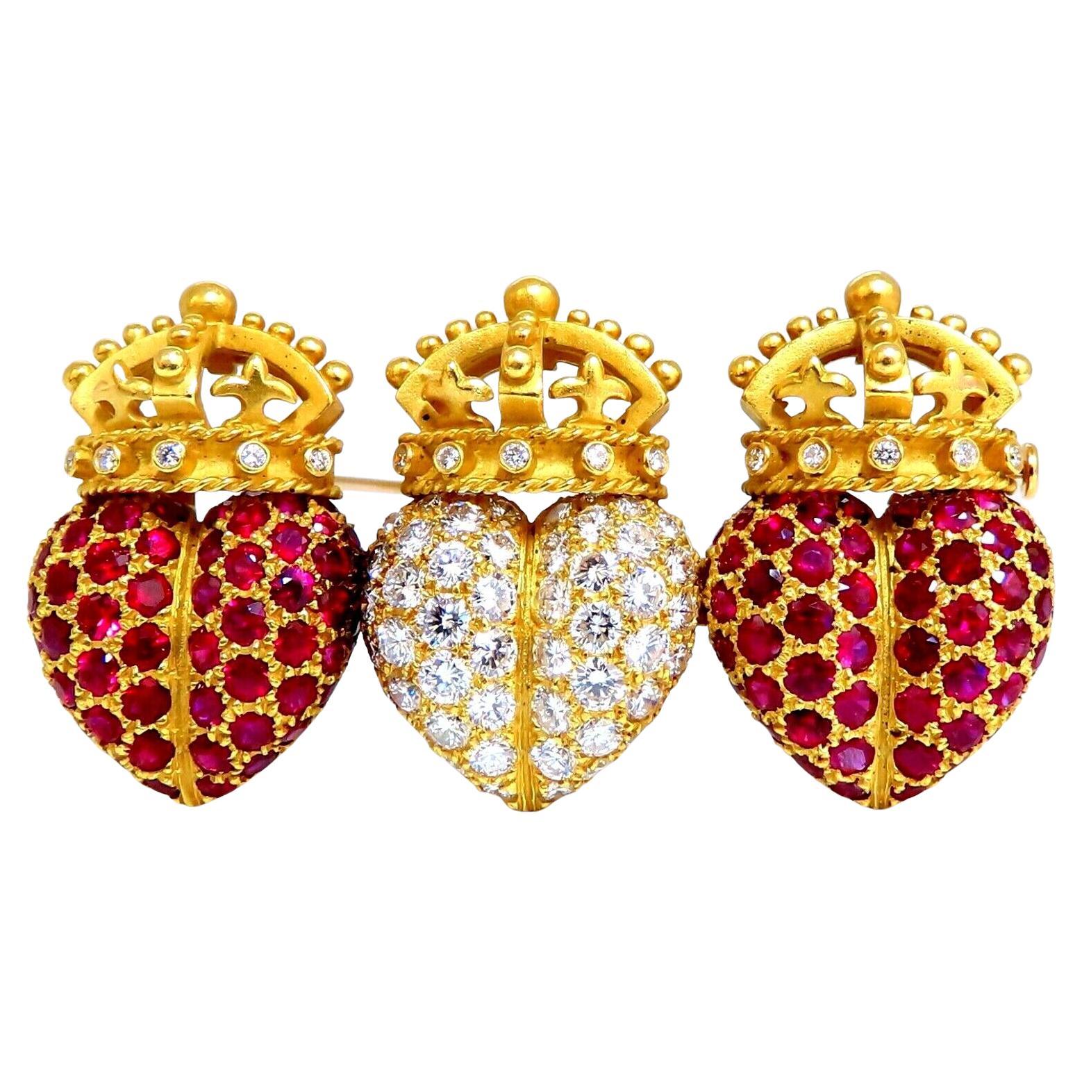 Designer B. Kieselstein Three Crown Pin 18kt Ruby Diamonds Retro Class