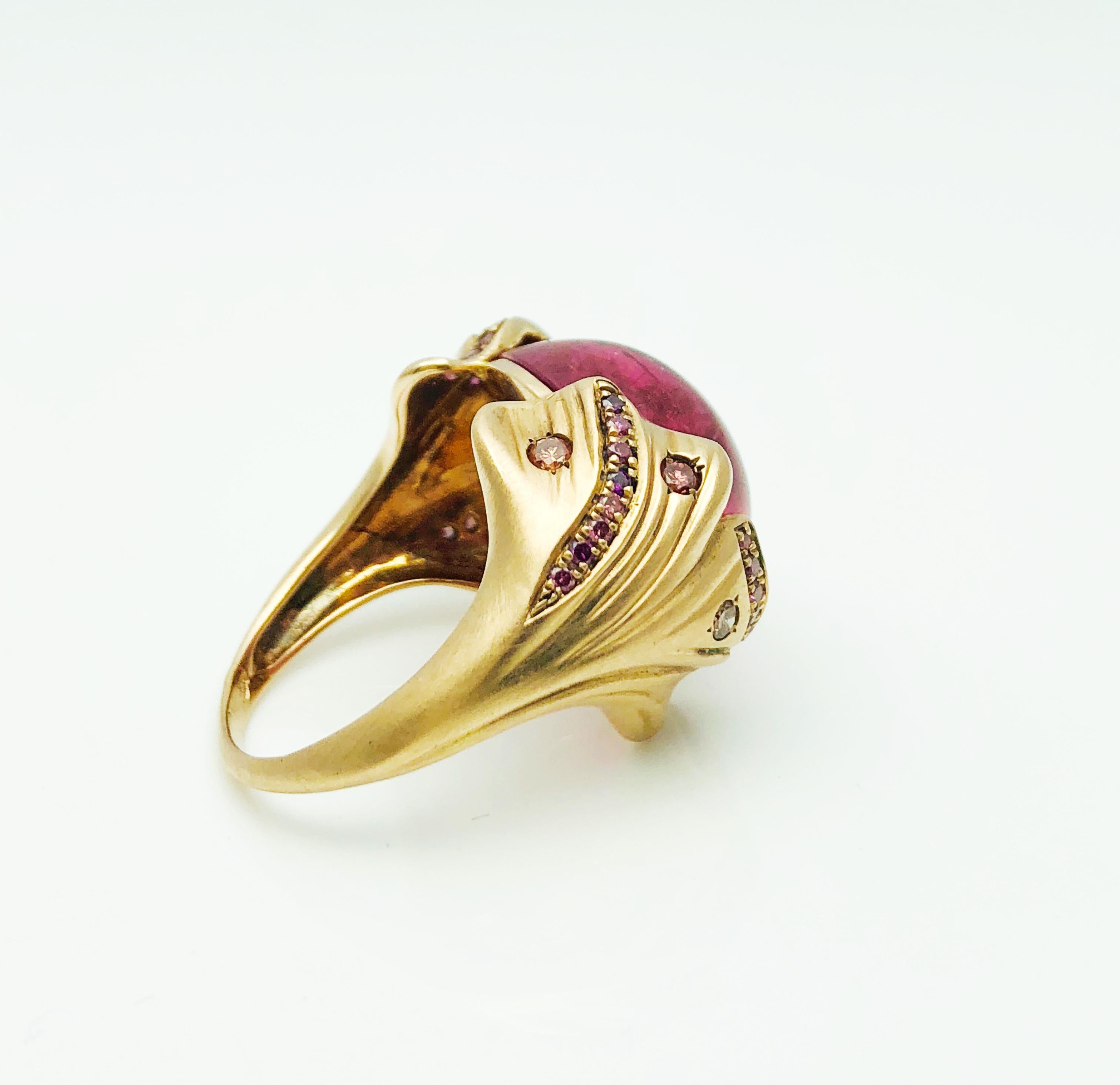 Women's Designer Babette Shennan Rubelite Tourmaline & 14K Gold Ginkgo Collection Ring
