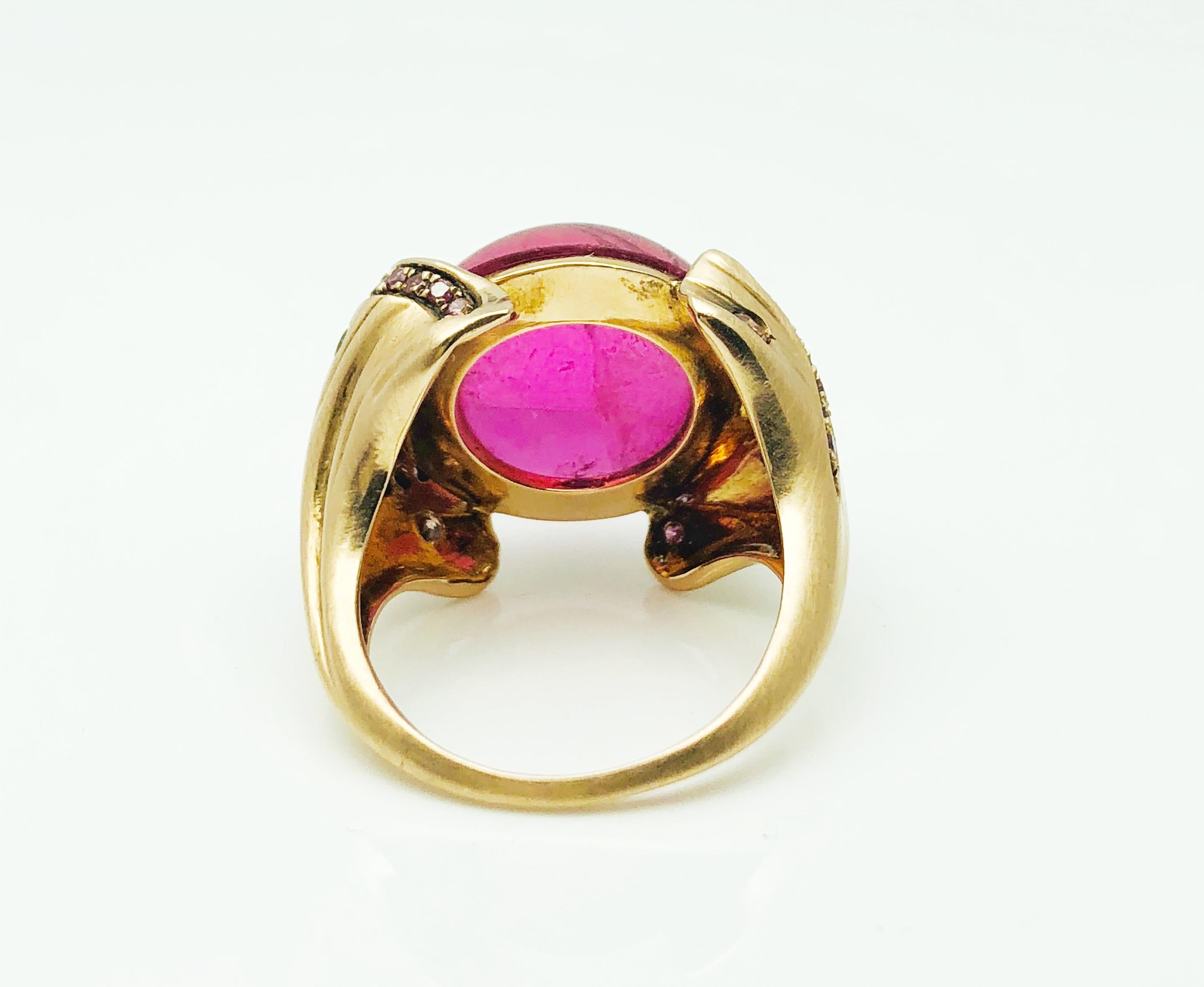 Designer Babette Shennan Rubelite Tourmaline & 14K Gold Ginkgo Collection Ring 3