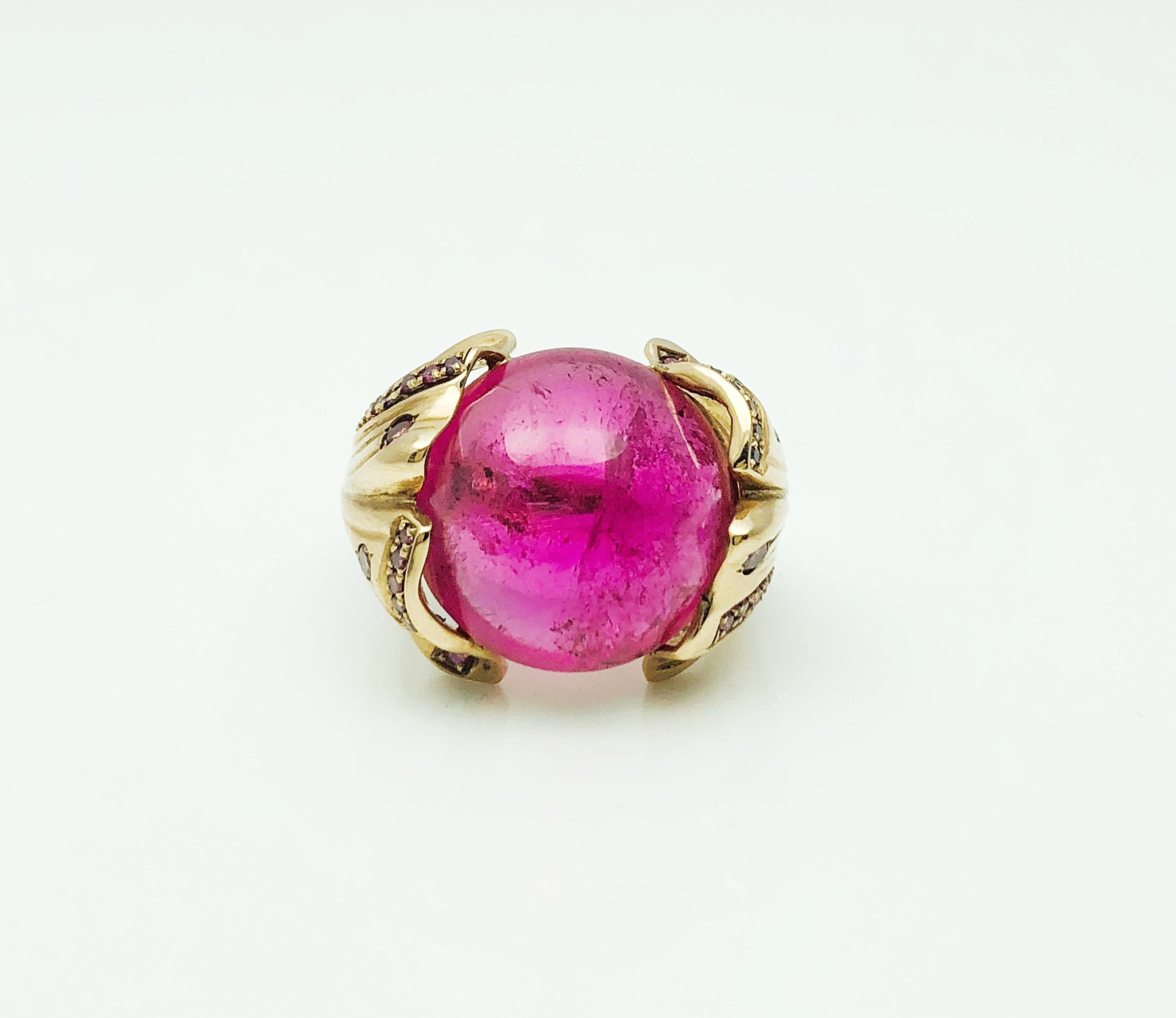 Designer Babette Shennan Rubelite Tourmaline & 14K Gold Ginkgo Collection Ring 4