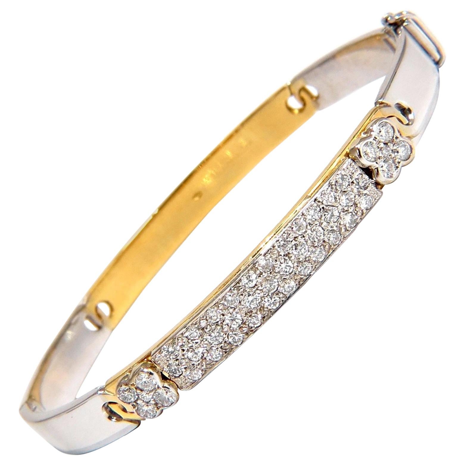 Bracelet jonc de créateur bicolore en or 18 carats avec diamants naturels de 1,50 carat