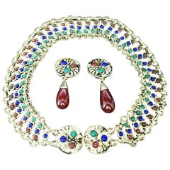 Designer Beaded Necklace and Earring Set by Gianni De Liguoro Italy 