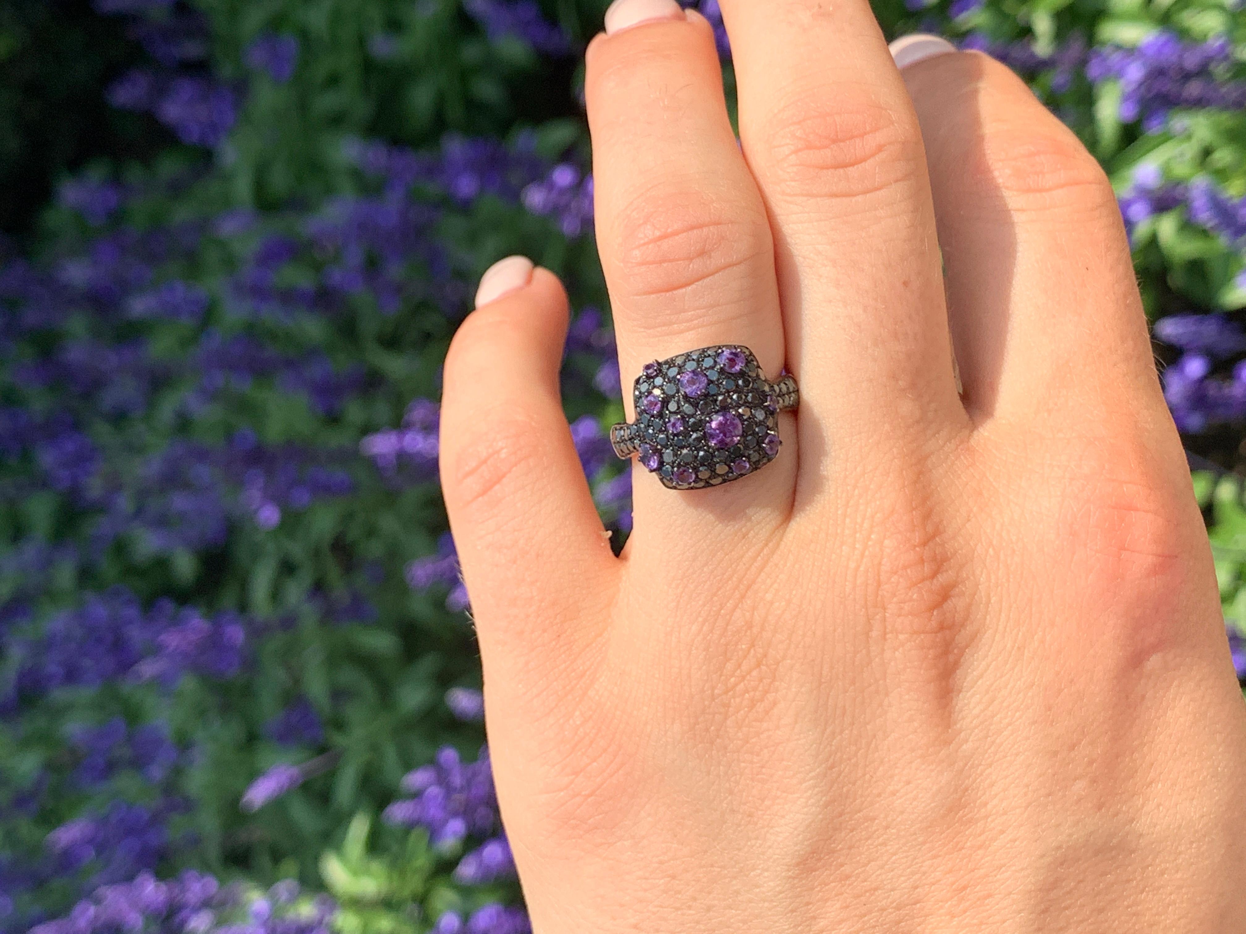 Ring White Gold 18 K 

Diamond 81-Round 57-1,09ct
Amethyst 4-0,79ct
Amethyst 3-0,12ct
Amethyst 3-0,32ct
Amethyst 1-0,23ct

Weight 5,37 grams

With a heritage of ancient fine Swiss jewelry traditions, NATKINA is a Geneva based jewellery brand, which