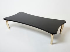 Designer Black lacquer bronze large coffee table 1990s