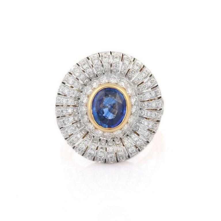 En vente :  Bague cocktail de créateur en or jaune massif 18 carats, saphir bleu et diamant 11