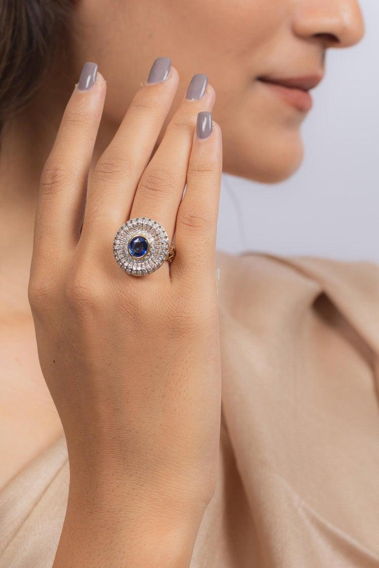 En vente :  Bague cocktail de créateur en or jaune massif 18 carats, saphir bleu et diamant 8