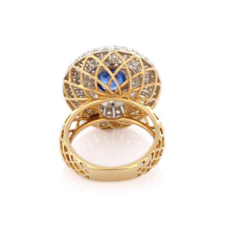 En vente :  Bague cocktail de créateur en or jaune massif 18 carats, saphir bleu et diamant 9