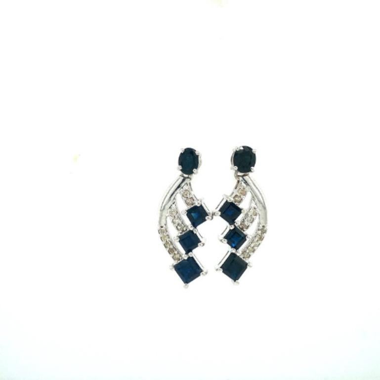 Mixed Cut Designer Blue Sapphire and Diamond Stud Earrings in Sterling Silver For Sale