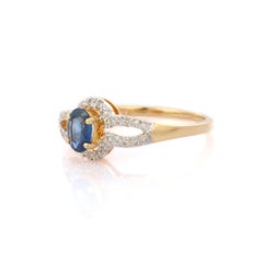 Simple Sapphire Diamond Engagement Ring in 18K Solid Yellow Gold