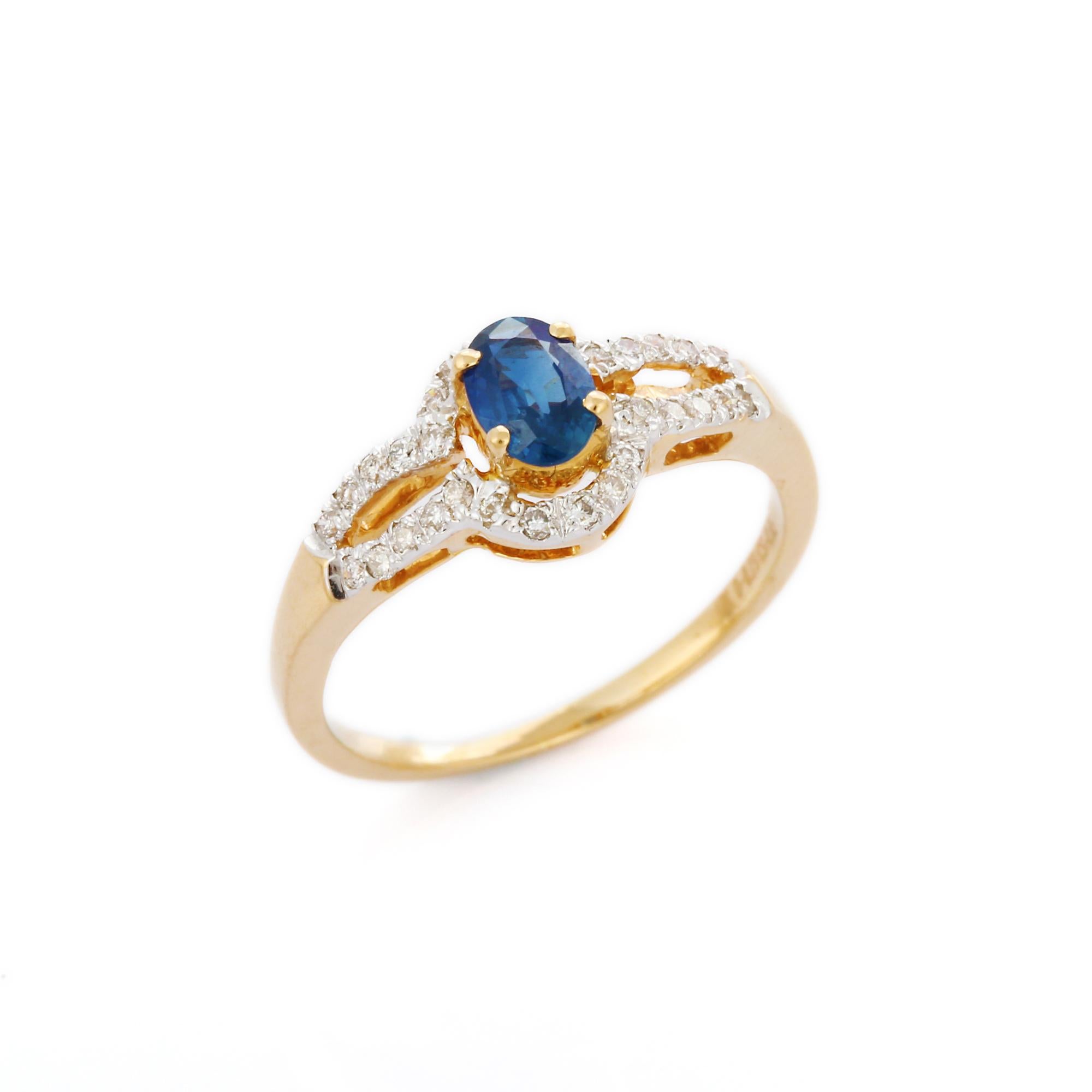 For Sale:  Simple Sapphire Diamond Engagement Ring in 18K Solid Yellow Gold 4