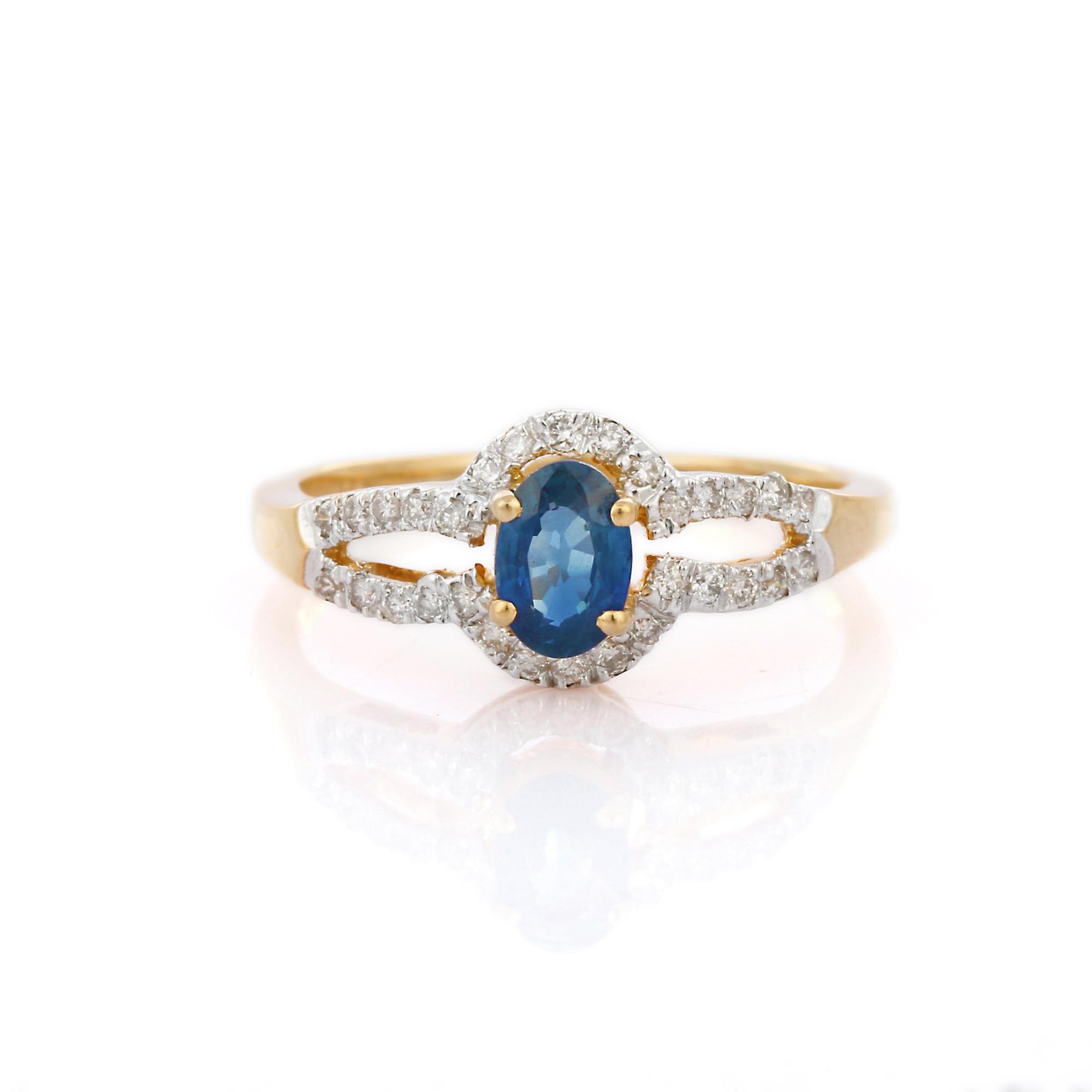 For Sale:  Simple Sapphire Diamond Engagement Ring in 18K Solid Yellow Gold 5