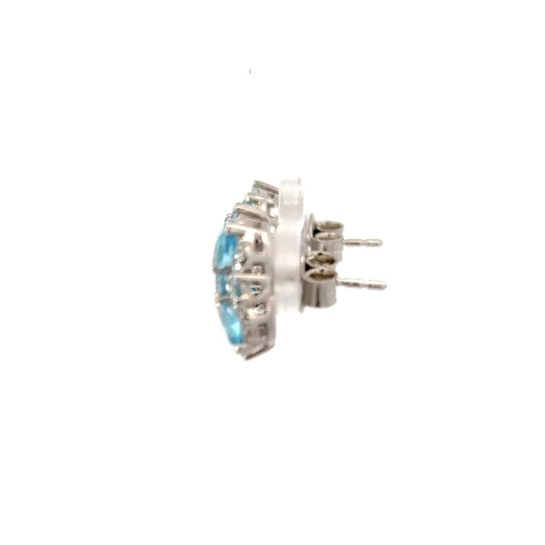 Pendientes florales de topacio azul de diseño para mamá en plata de ley 925 Corte mixto en venta