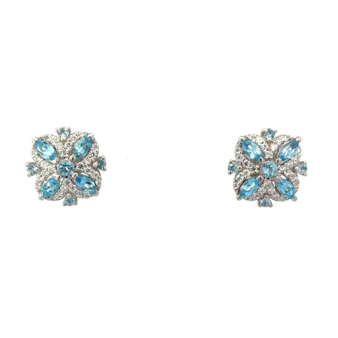 De las mujeres Pendientes florales de topacio azul de diseño para mamá en plata de ley 925 en venta