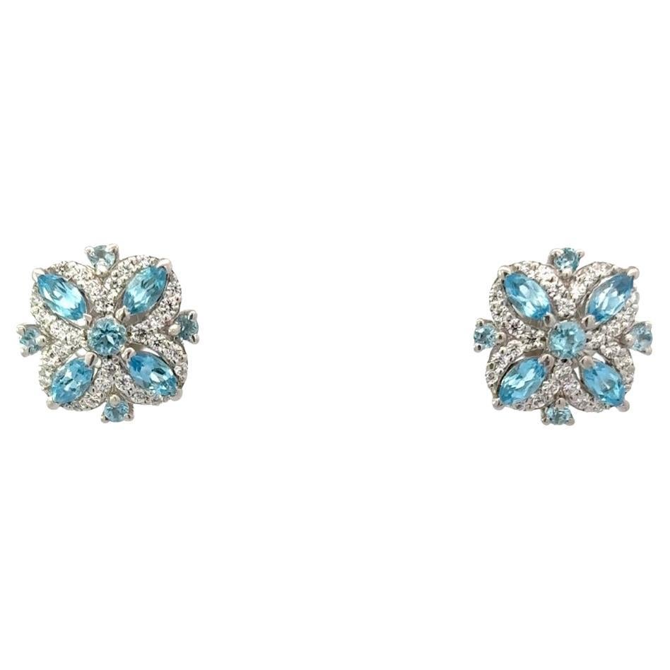 Sterling Silver Blue Topaz Flower Earring main image 1