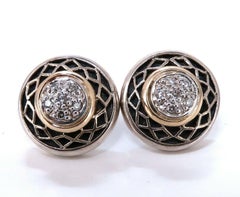 Designer Bordeaux .10ct Natural Diamond Earrings Cross Hatch Deco Silver & 14kt*