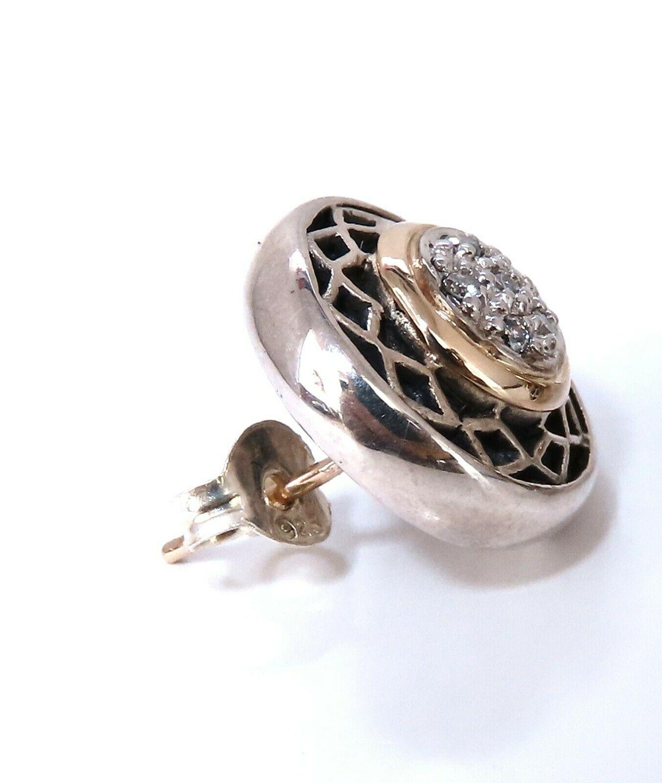 Taille ronde Boucles d'oreilles de créateur en argent et or 14 carats avec diamants naturels de Bordeaux de 0,10 carat en forme de croix en vente