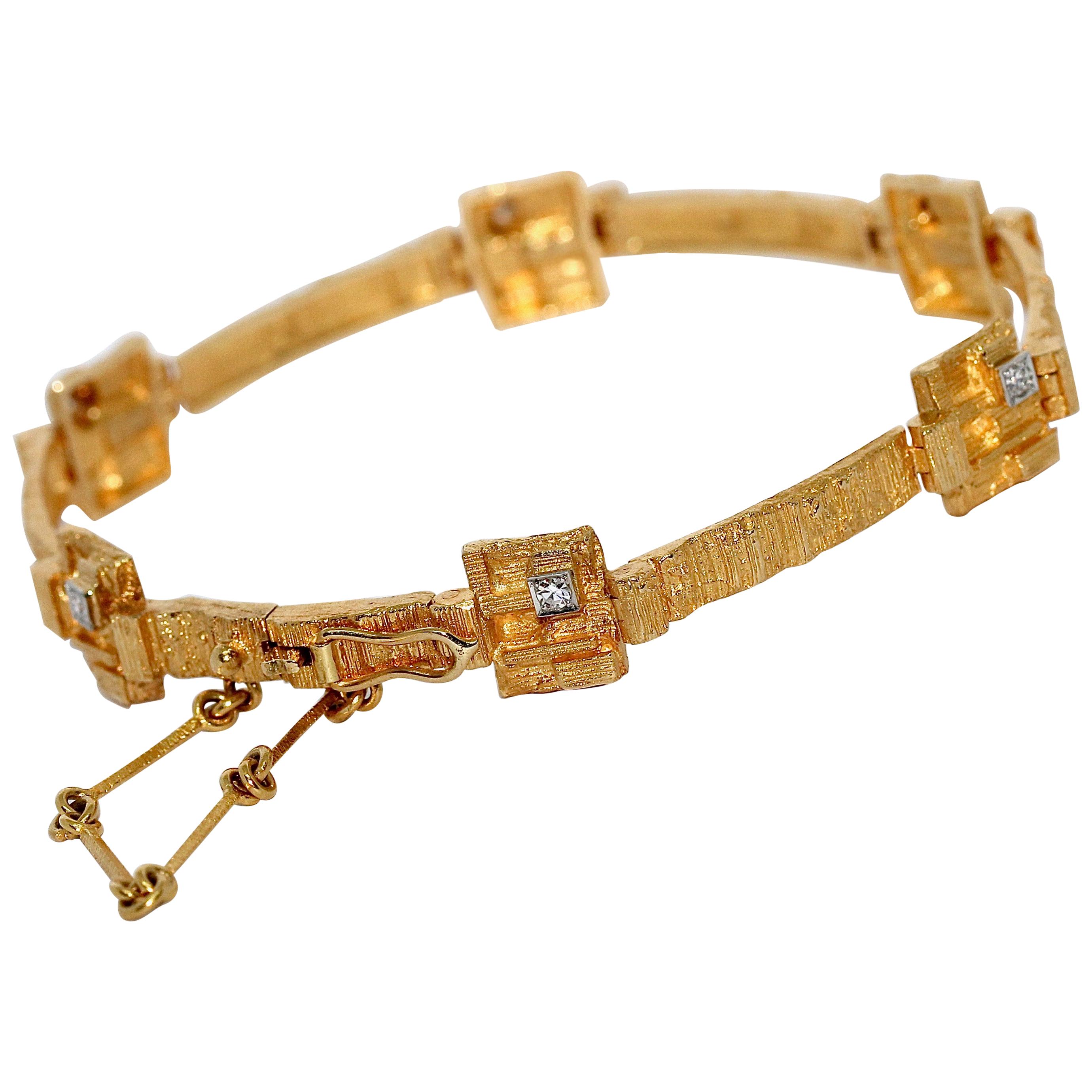 Designer Bracelet, Bangle by Lapponia, 18 Karat Yellow Gold with Diamonds