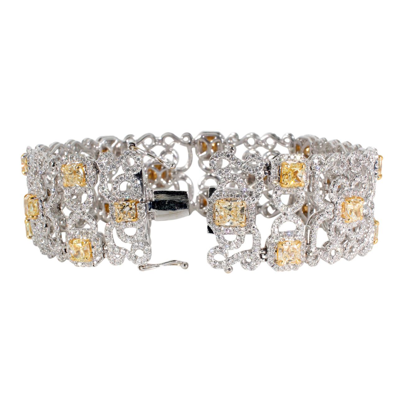 Women's or Men's Designer Bracelet with Fancy Yellow Cushion Cut Diamonds.  D17.73ct.t.w. For Sale