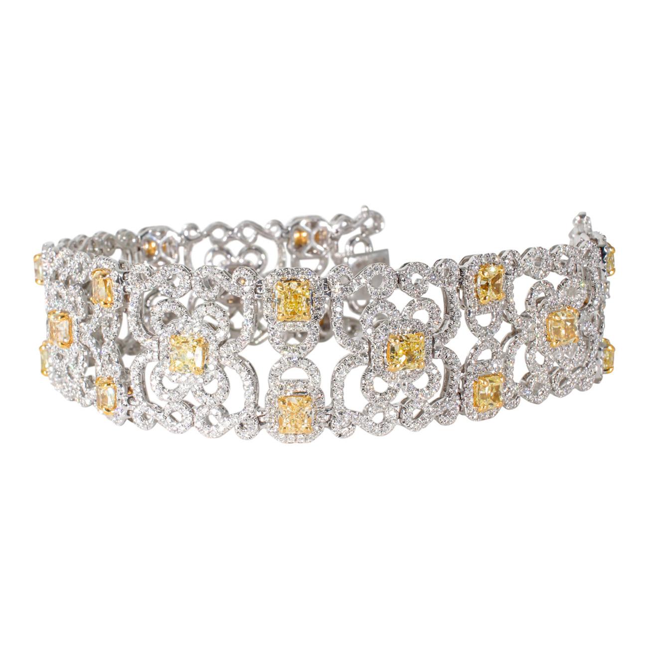 Designer Bracelet with Fancy Yellow Cushion Cut Diamonds.  D17.73ct.t.w. For Sale 1