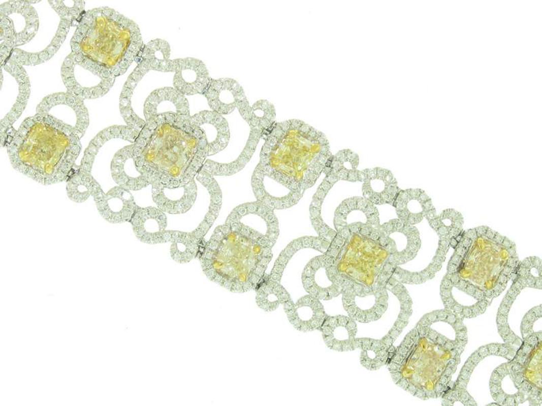 Designer Bracelet with Fancy Yellow Cushion Cut Diamonds.  D17.73ct.t.w. For Sale 2